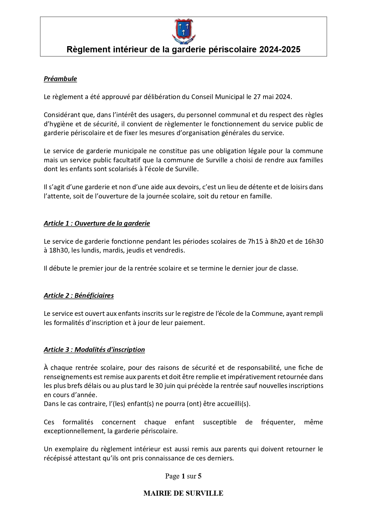 REGLEMENT INTERIEUR GARDERIE 2024 2025 page 0001